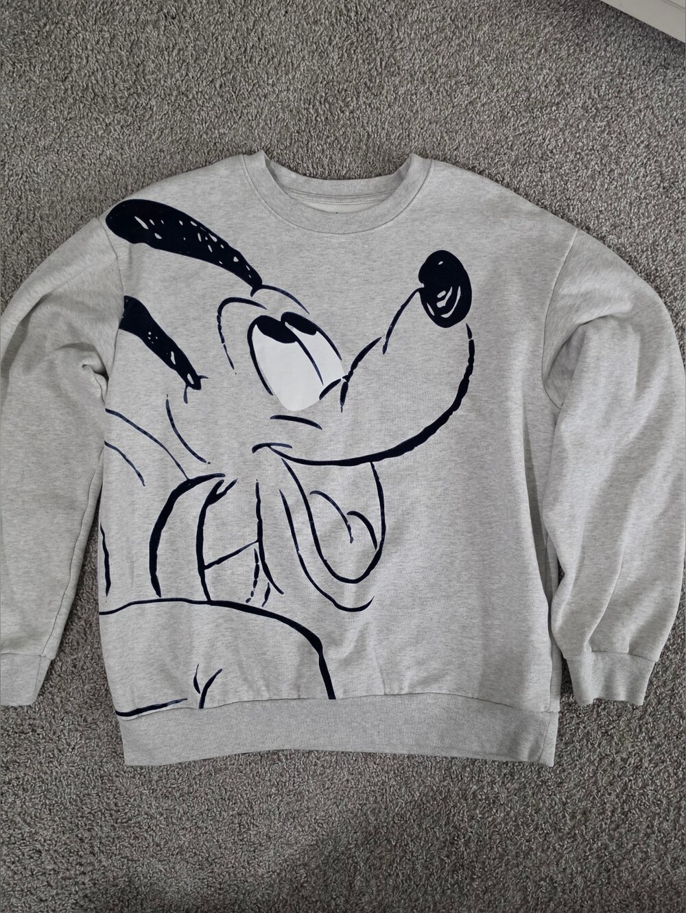 Disney Men's Light Gray Crewneck Sweatshirt with Black Cartoon Graphic
